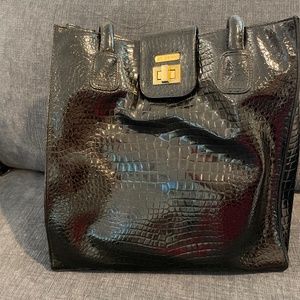 St John Vintage large black faux croc bag